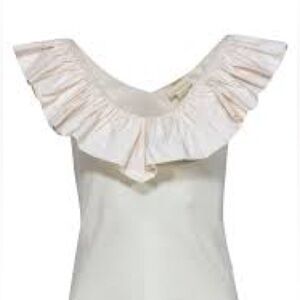ANTHROPOLOGIE Maeve white Ribbed Tank Top Ruffle size large romantic feminine